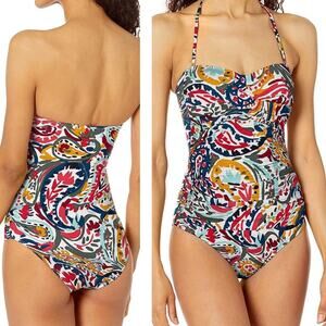 Anne Cole Paisley Halter Twist Front One Piece Swimsuit Resort 14 NWT
